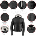 Milwaukee Leather LKL2737 Women's Black Premium Leather Motorcycle Biker Racer Style Scuba Jacket w/ Hoodie