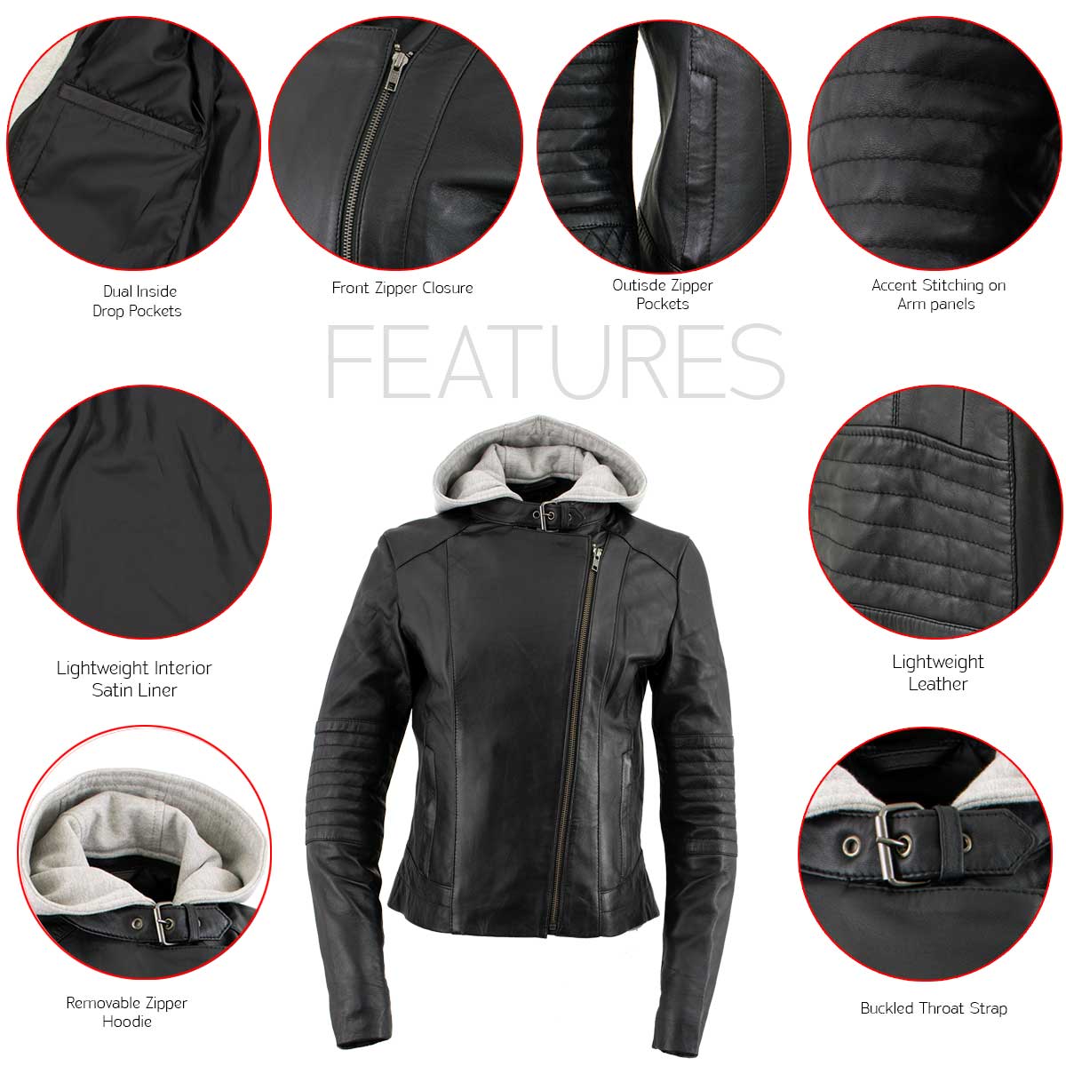 Milwaukee Leather LKL2737 Women's Black Premium Leather Motorcycle Biker Racer Style Scuba Jacket w/ Hoodie