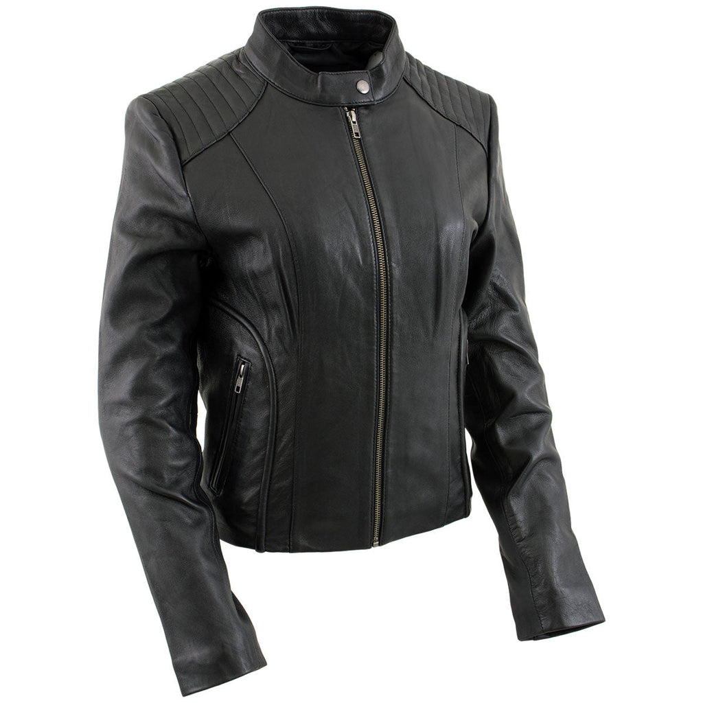 Milwaukee Leather LKL2735 Women's Black Premium Leather Scuba Style Biker Jacket w/ Mandarin Collar