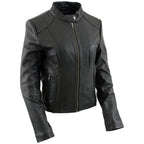 Milwaukee Leather LKL2735 Women's Black Premium Leather Scuba Style Biker Jacket w/ Mandarin Collar