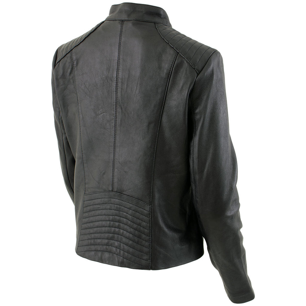 Milwaukee Leather LKL2735 Women's Black Premium Leather Scuba Style Biker Jacket w/ Mandarin Collar