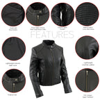 Milwaukee Leather LKL2735 Women's Black Premium Leather Scuba Style Biker Jacket w/ Mandarin Collar
