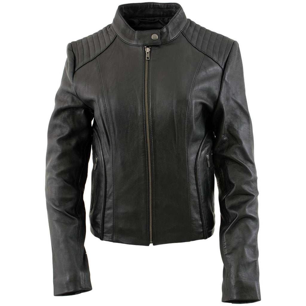 Milwaukee Leather LKL2735 Women's Black Premium Leather Scuba Style Biker Jacket w/ Mandarin Collar