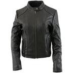 Milwaukee Leather LKL2735 Women's Black Premium Leather Scuba Style Biker Jacket w/ Mandarin Collar