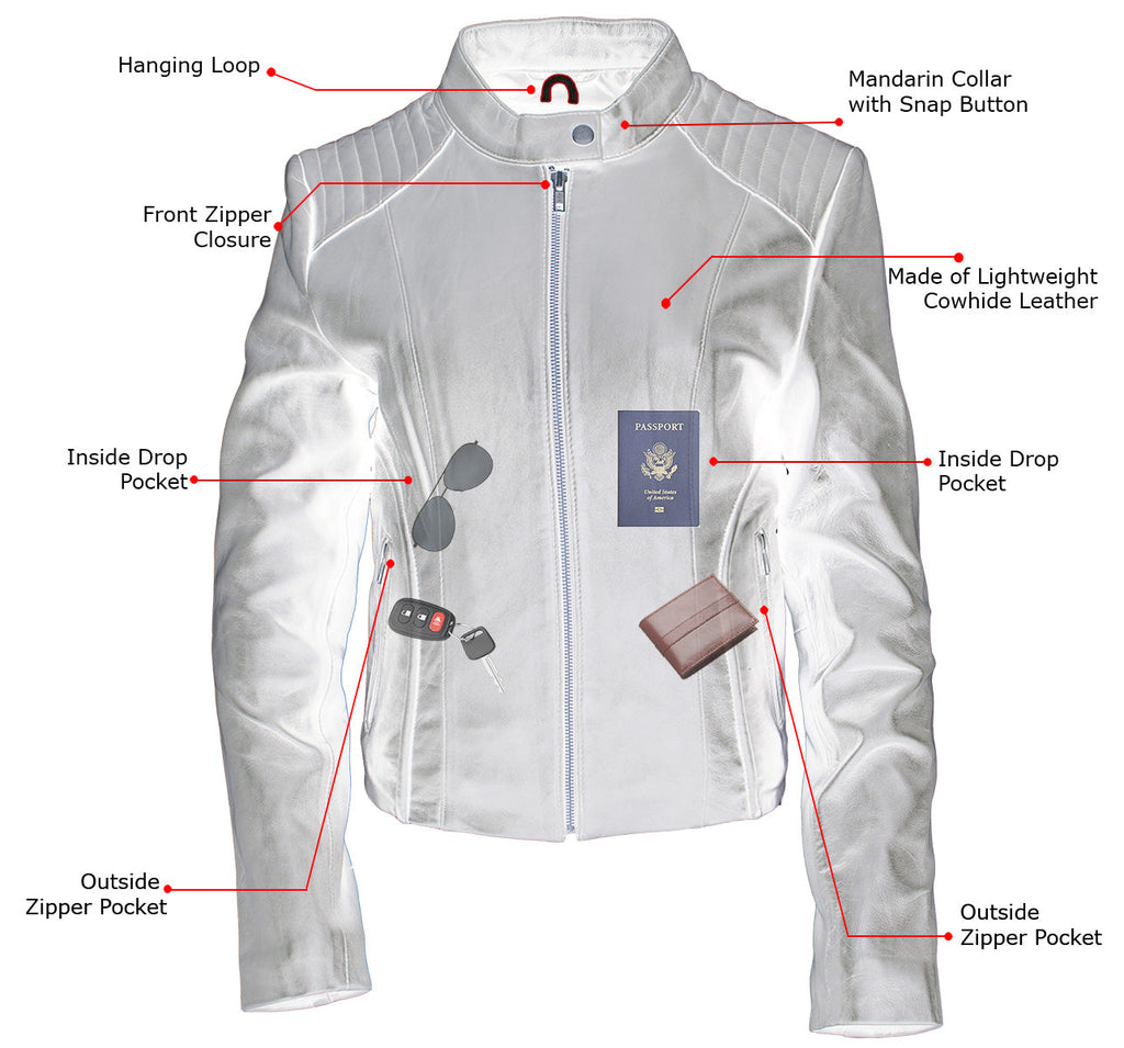 Milwaukee Leather LKL2738 Women's Red Premium Leather Scuba Style Biker Jacket w/ Mandarin Collar