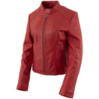 Milwaukee Leather LKL2738 Women's Red Premium Leather Scuba Style Biker Jacket w/ Mandarin Collar