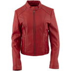 Milwaukee Leather LKL2738 Women's Red Premium Leather Scuba Style Biker Jacket w/ Mandarin Collar
