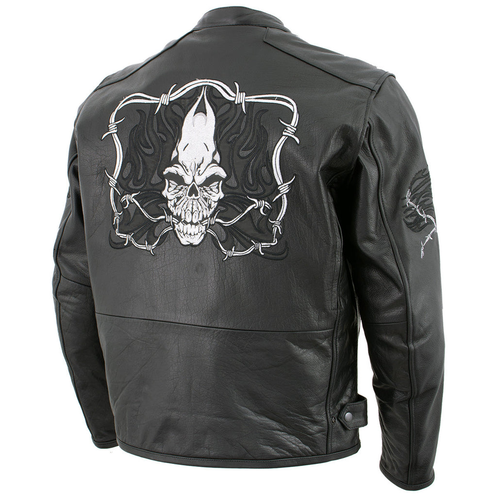 Milwaukee Leather LKM17008 Men's Premium Black Reflective Skulls Cruiser Style Motorcycle Jacket w/ CE Armor