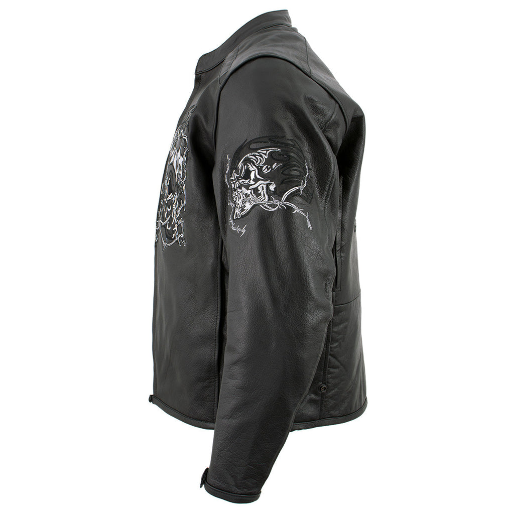 Milwaukee Leather LKM17008 Men's Premium Black Reflective Skulls Cruiser Style Motorcycle Jacket w/ CE Armor