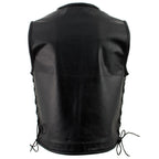 Milwaukee Leather Men's Drifter Black Collarless Buffalo Leather Motorcycle Vest - LKM3792
