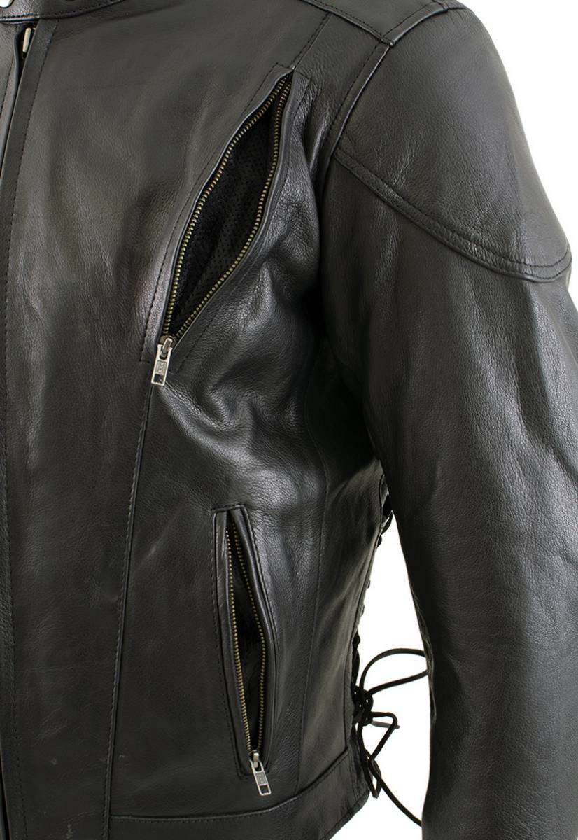 Milwaukee Leather LKM7009 Men's Flying Mayhem Skull Premium Black Leather Motorcycle Riders Jacket w/ CE Armor Protection