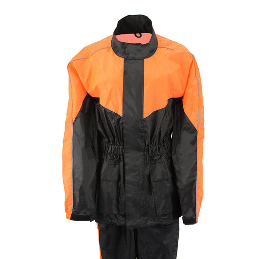 M-Boss Motorcycle Apparel BOS29601 Nylon Black/Orange 2-Piece Motorcycle Rain Gear for Men and Women