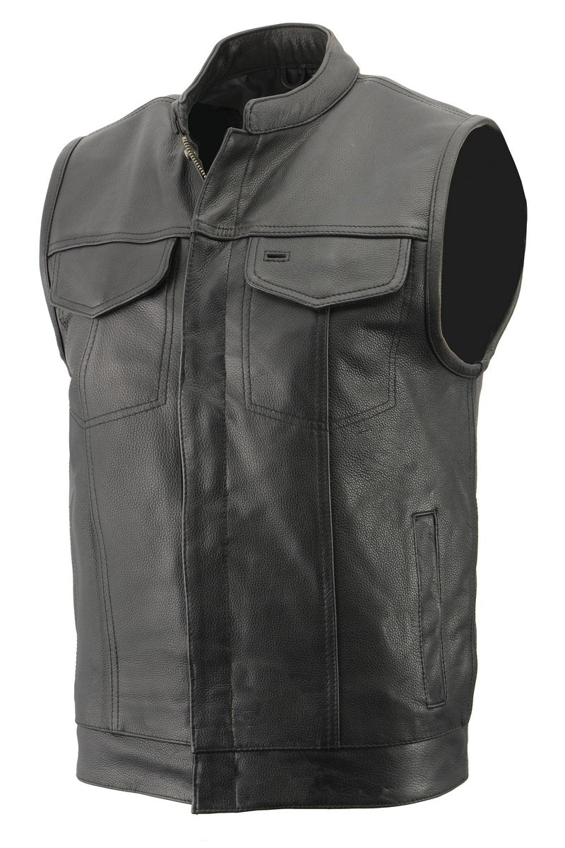 Men’s Premium Cowhide Leather Club Style Motorcycle Biker Riding Vest BZ6410