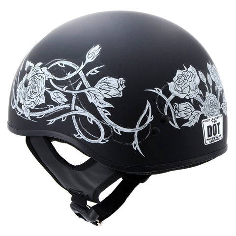 Hot Leathers HLD1021 'Lady Rider' Flat Black Motorcycle DOT Approved Skull Cap Half Biker Helmet