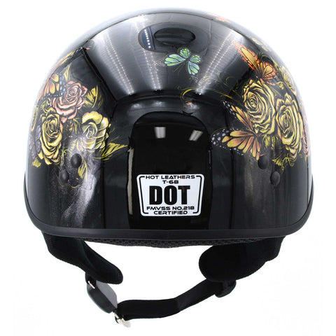 Hot Leathers HLD1034 'Butterfly Lock' Gloss Black Motorcycle DOT Approved Skull Cap Half Biker Helmet