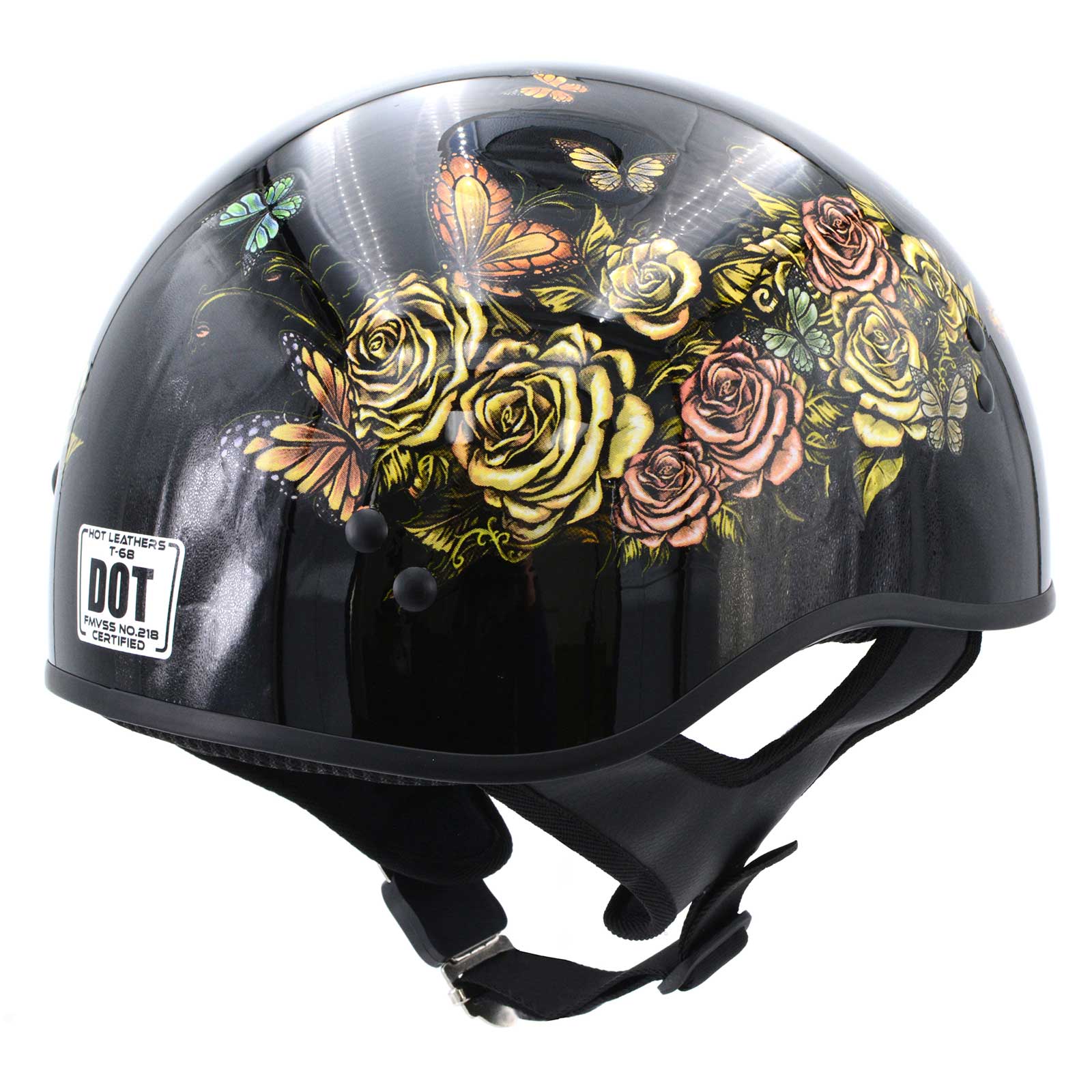 Hot Leathers HLD1034 'Butterfly Lock' Gloss Black Motorcycle DOT Approved Skull Cap Half Biker Helmet