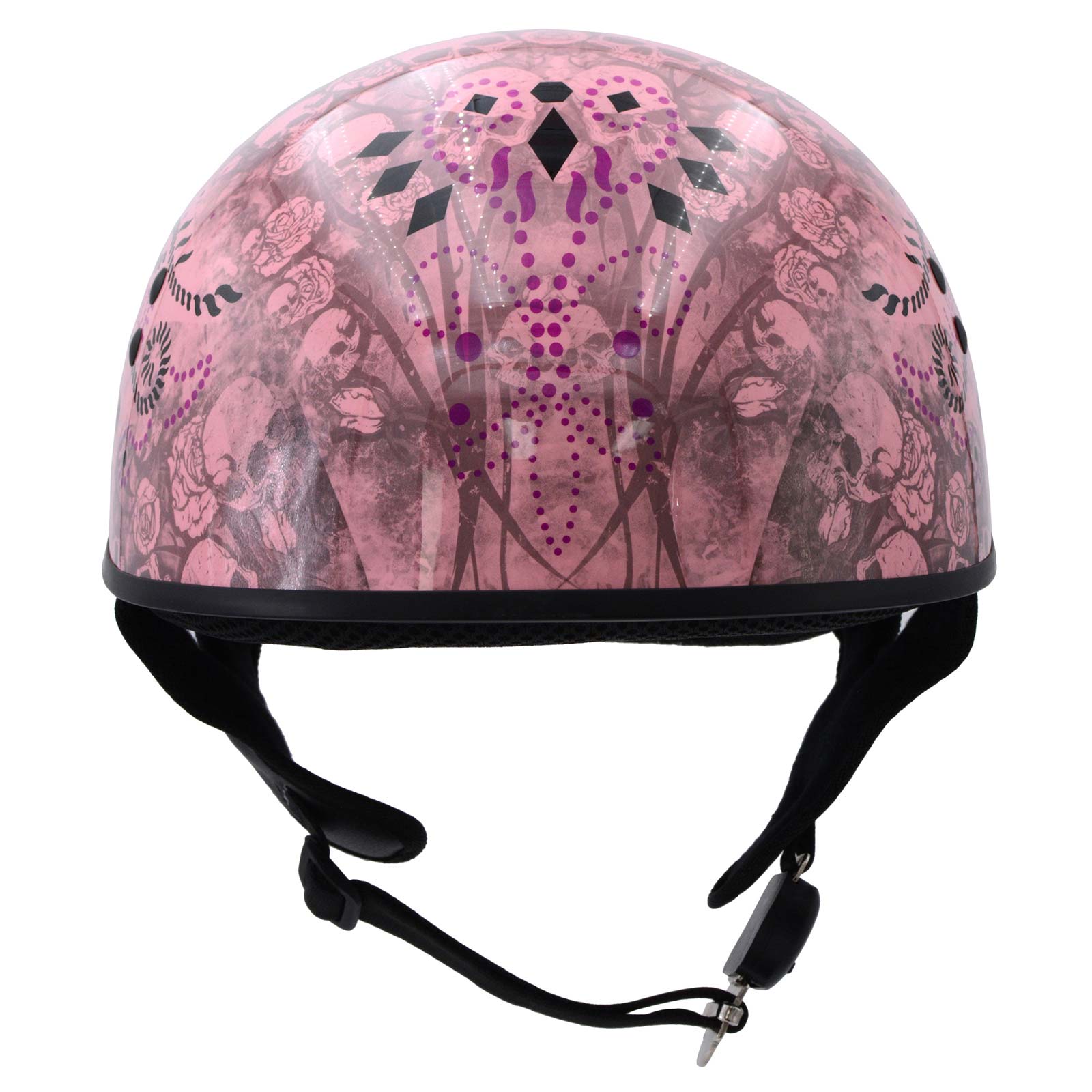 Hot Leathers HLD1048 'Live, Love Ride' Gloss Pink Motorcycle DOT Approved Skull Cap Half Biker Helmet