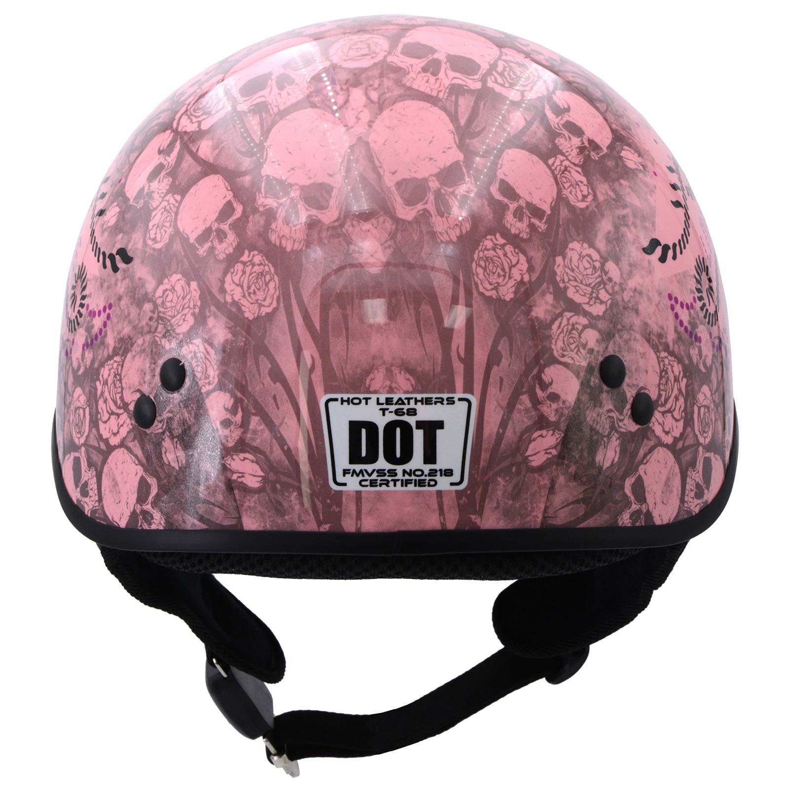 Hot Leathers HLD1048 'Live, Love Ride' Gloss Pink Motorcycle DOT Approved Skull Cap Half Biker Helmet