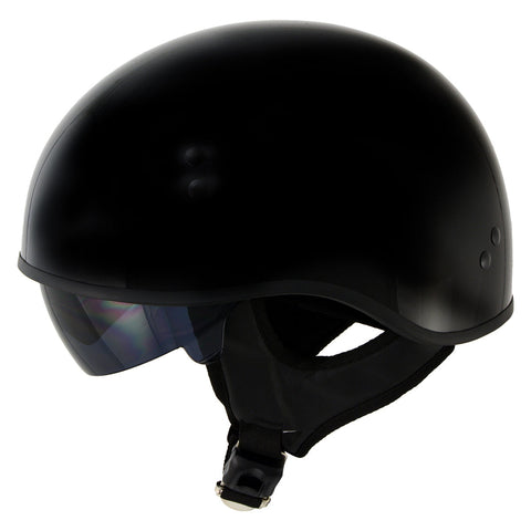 Hot Leathers T72 'Black Widow' Gloss Black Motorcycle Half Helmet for Men and Women Biker with Drop Down Visor