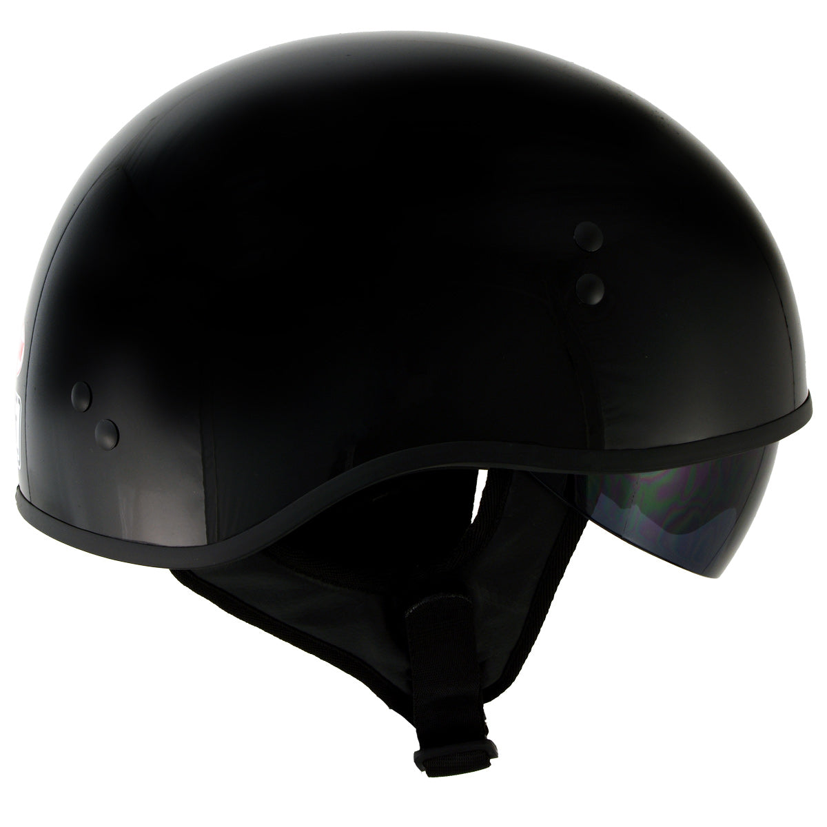 Hot Leathers T72 'Black Widow' Gloss Black Motorcycle Half Helmet for Men and Women Biker with Drop Down Visor