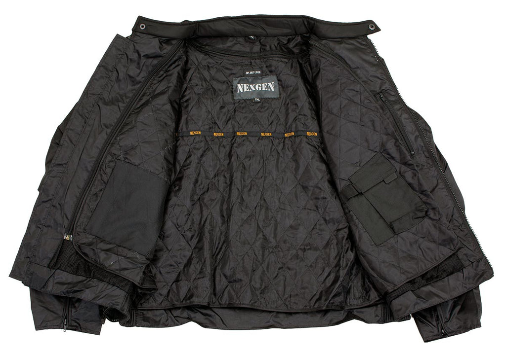 NexGen HW212102 Men's Black Nylon-Textile Vented Moto Jacket with Reflective Piping