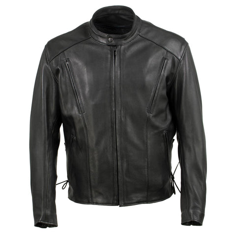 Milwaukee Leather USA MADE MLJKM5002 Men's Black 'Air Stream' Vented Premium Leather Motorcycle Jacket with Side Laces