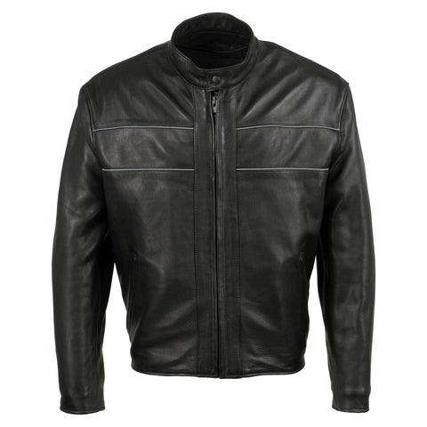 Milwaukee Leather USA MADE MLJKM5003 Men's Black 'Echo' Premium Leather Motorcycle Jacket with Reflective Piping