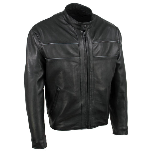 Milwaukee Leather USA MADE MLJKM5003 Men's Black Echo Premium Leather Motorcycle Jacket with Reflective Piping