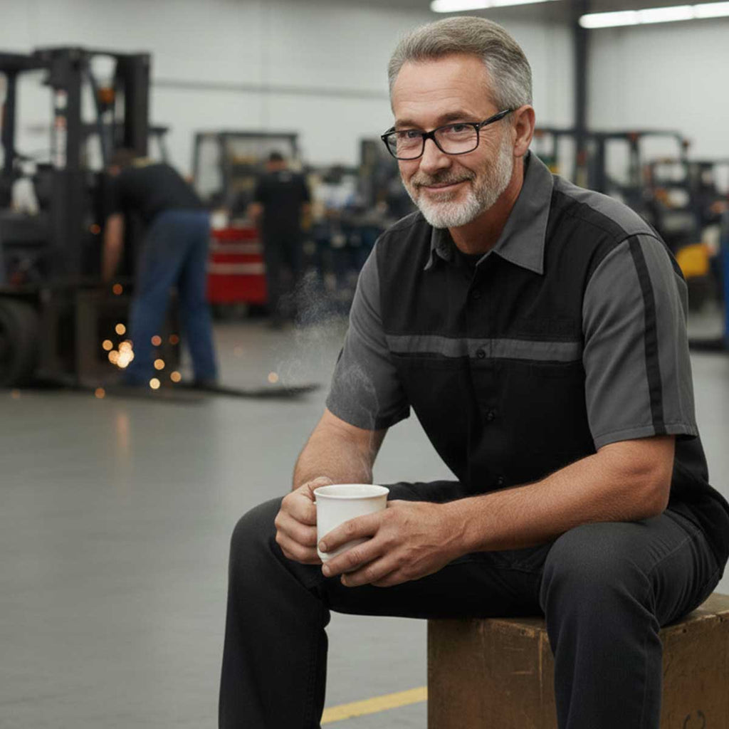 MMCC Men's Gear Head Classic Mechanic Button Up Shirt - Dual Chest Pockets - Microfiber Panel - Rider Ready - MMC16011