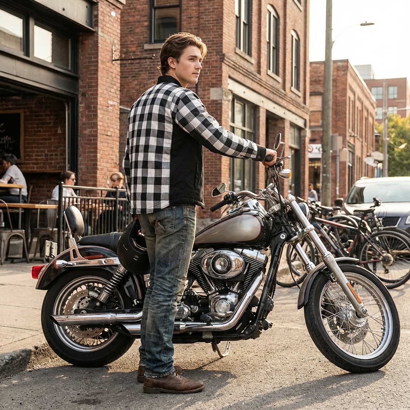 Milwaukee Leather Men’s Splitline Tundra 2-Tone CE Armored Protective Flannel - Kevlar® Reinforced - MPM1673