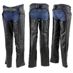 Milwaukee Leather Women's Black Braided Leather Motorcycle Chaps w/ Stretch Panels, Adjustable Fit - LKL16700