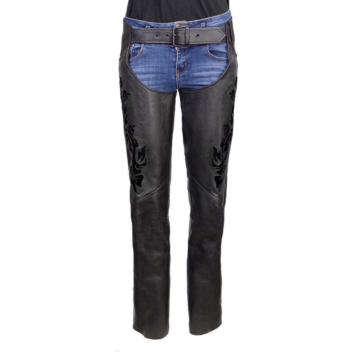 Milwaukee Leather Women's Leather Motorcycle Chaps w/ Embroidery Detail, Adjustable Fit Riding Gear - LKL16701