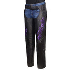 Milwaukee Leather Women's Leather Motorcycle Chaps w/ Embroidery Detail, Adjustable Fit Riding Gear - LKL16702