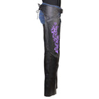 Milwaukee Leather Women's Leather Motorcycle Chaps w/ Embroidery Detail, Adjustable Fit Riding Gear - LKL16702