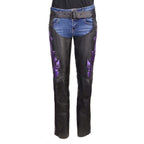 Milwaukee Leather Women's Leather Motorcycle Chaps w/ Embroidery Detail, Adjustable Fit Riding Gear - LKL16702
