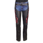 Milwaukee Leather Women's Leather Motorcycle Chaps w/ Embroidery Detail, Adjustable Fit Riding Gear - LKL16703