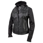 Milwaukee Leather Women's Tara Black Leather Motorcycle Rider 2-in-1 Convertible Hoodie Jacket Vest - LKL4712
