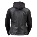 Milwaukee Leather Women's Tara Black Leather Motorcycle Rider 2-in-1 Convertible Hoodie Jacket Vest - LKL4712