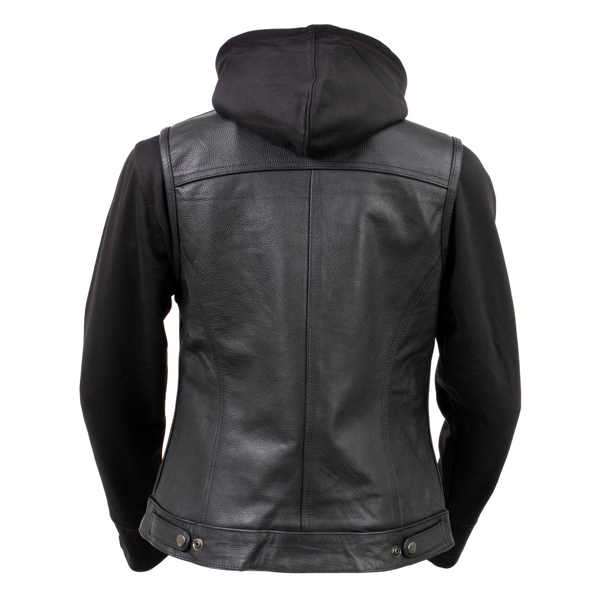 Milwaukee Leather Women's Tara Black Leather Motorcycle Rider 2-in-1 Convertible Hoodie Jacket Vest - LKL4712