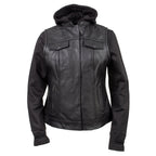 Milwaukee Leather Women's Tara Black Leather Motorcycle Rider 2-in-1 Convertible Hoodie Jacket Vest - LKL4712