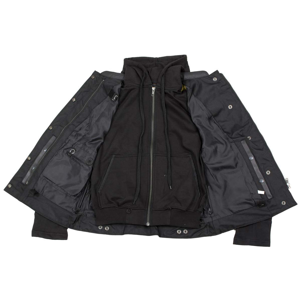 Milwaukee Leather Women's Tara Black Leather Motorcycle Rider 2-in-1 Convertible Hoodie Jacket Vest - LKL4712