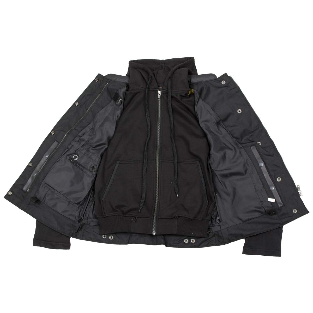 Milwaukee Leather Women's Tara Black Leather Motorcycle Rider 2-in-1 Convertible Hoodie Jacket Vest - LKL4712