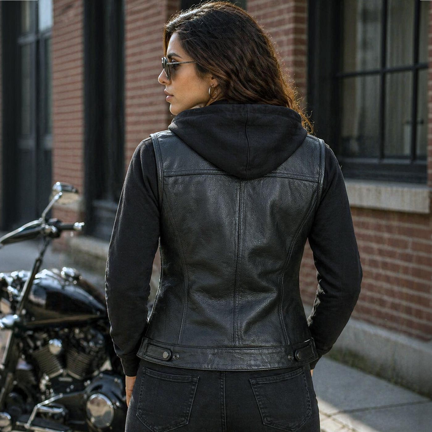 Milwaukee Leather Women's Tara Black Leather Motorcycle Rider 2-in-1 Convertible Hoodie Jacket Vest - LKL4712