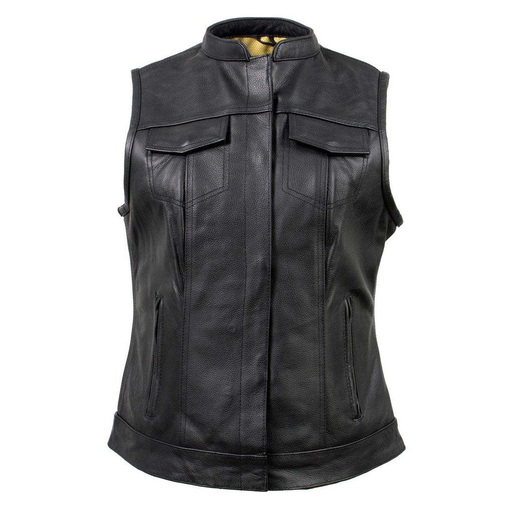 Milwaukee Leather Women's Tara Black Leather Motorcycle Rider 2-in-1 Convertible Hoodie Jacket Vest - LKL4712
