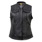 Milwaukee Leather Women's Tara Black Leather Motorcycle Rider 2-in-1 Convertible Hoodie Jacket Vest - LKL4712