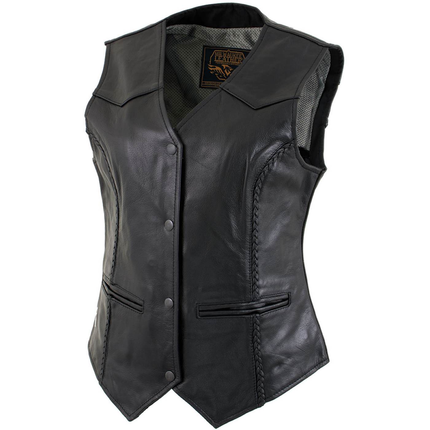 Milwaukee Leather Women's Road Queen Black Braided Buffalo Leather Motorcycle Vest - LKL4713