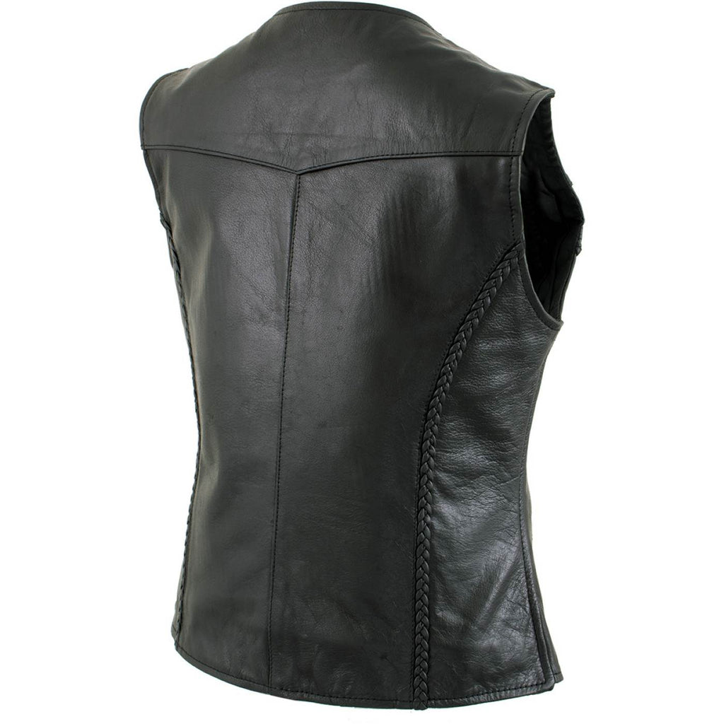 Milwaukee Leather Women's Road Queen Black Braided Buffalo Leather Motorcycle Vest - LKL4713