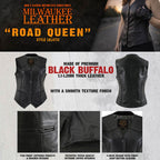Milwaukee Leather Women's Road Queen Black Braided Buffalo Leather Motorcycle Vest - LKL4713