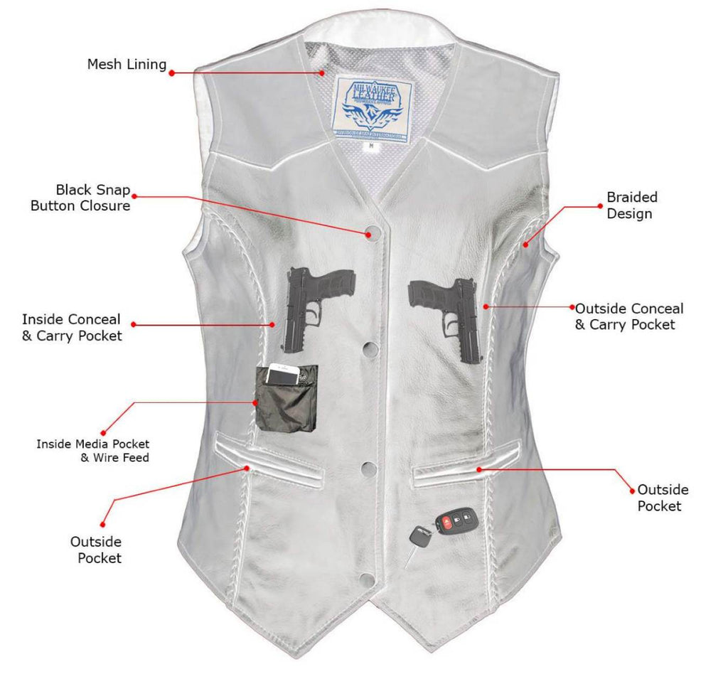 Milwaukee Leather Women's Road Queen Black Braided Buffalo Leather Motorcycle Vest - LKL4713