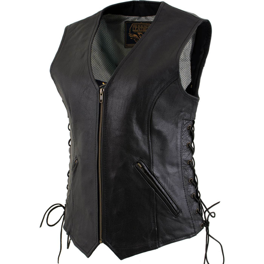 Milwaukee Leather Women's Mistress Black Side Lace Leather Motorcycle Vest - LKL4714